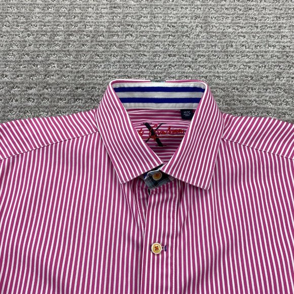 Robert Graham X Shirt Men Medium M Pink White Striped Button Up Long Sleeve - Picture 4 of 12